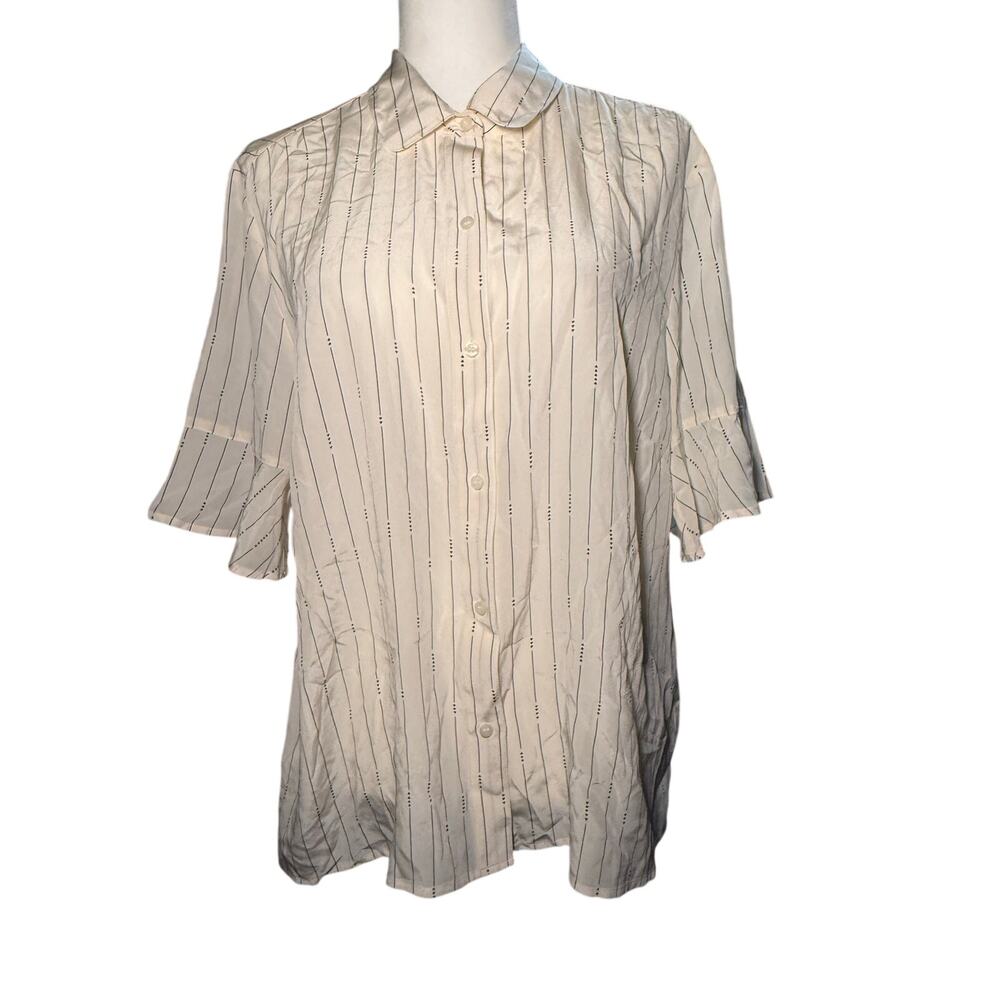 Pendleton 100% Silk Ivory Pinstripe Blouse, Career Office, Women's Plus Size 16